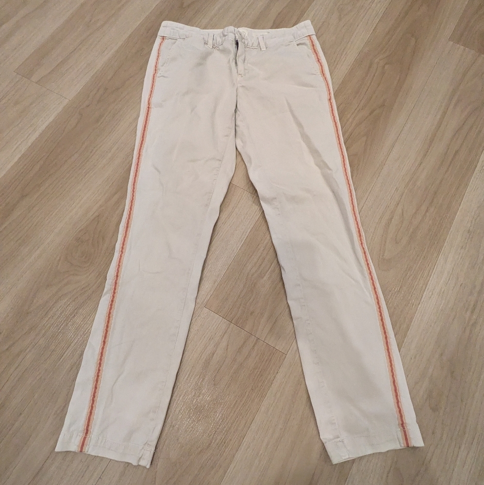 Chino By Anthropologie Cream Pants With Orange Stripe Relaxed 27